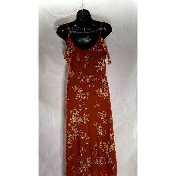 SIMPLE RETRO Women's Red Satin Floral Tall Strappy V-Neck Midi Dress SZ S - Picture 3 of 11